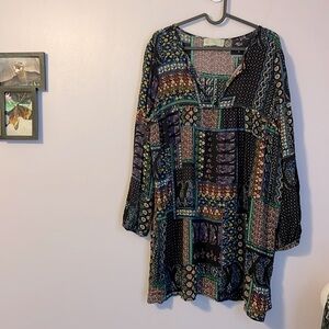 Tinley Boho Patchwork Paisley Floral Crinkle Rayon Tunic Dress size M